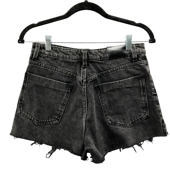 Zara High Rise Denim Jean Shorts Womens 4 Black Cutoff Frayed Cotton Charcoal - Picture 2 of 11